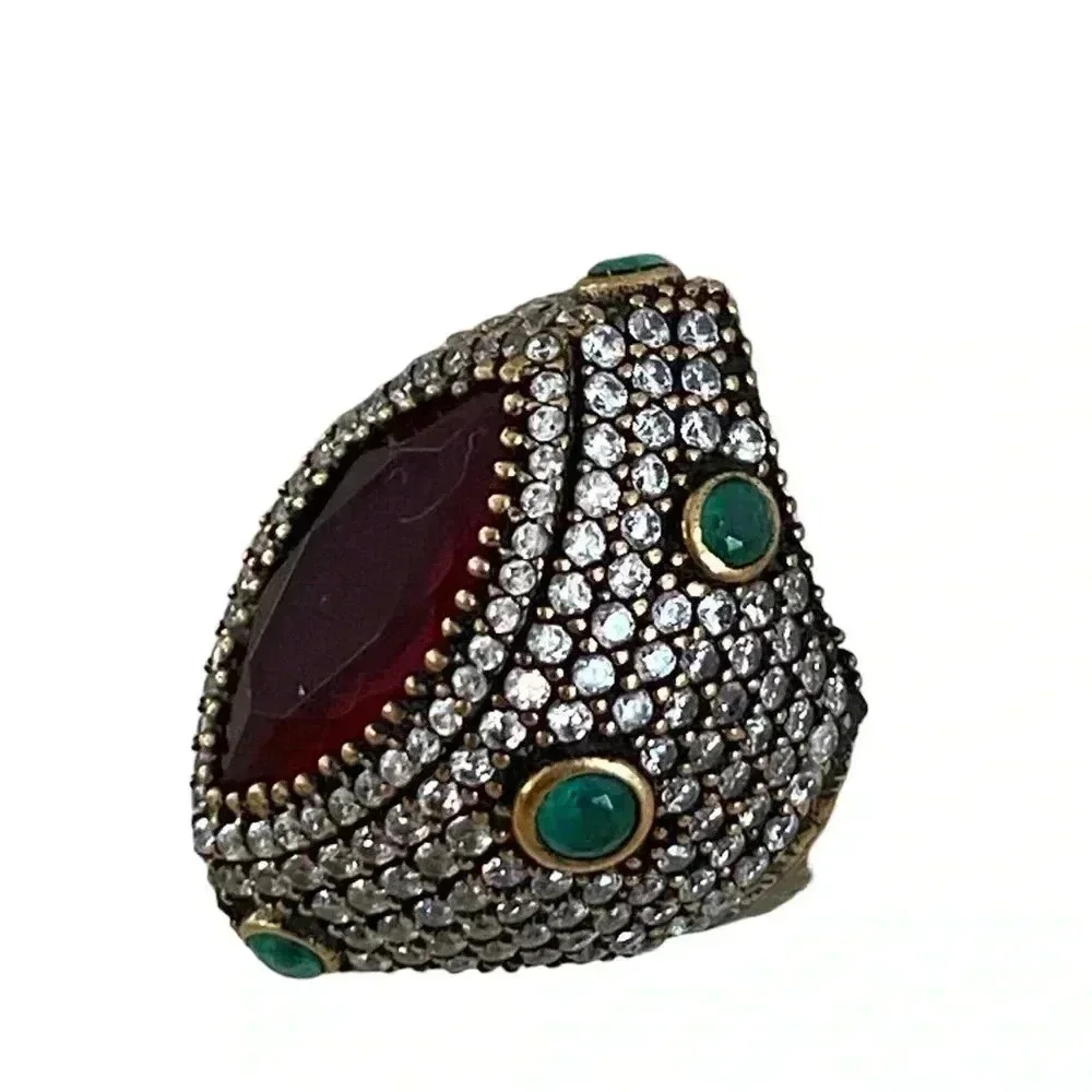 High End Unique Turkish Rhinestone Statement Ring - Picture 1 of 7